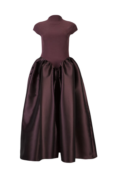 BURGUNDY CAP SLEEVE DRESS WITH LONG PUFF SKIRT marques almeida