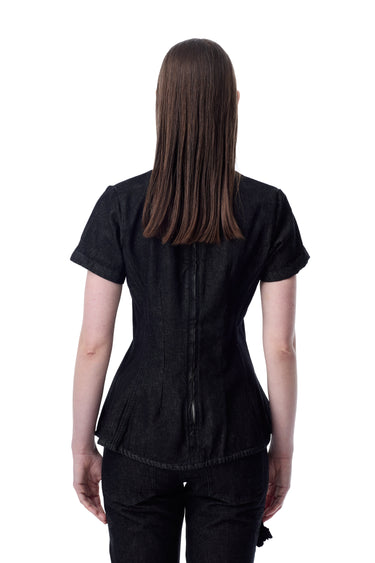 BLACK DENIM CAP SLEEVE PEPLUM TOP marques almeida