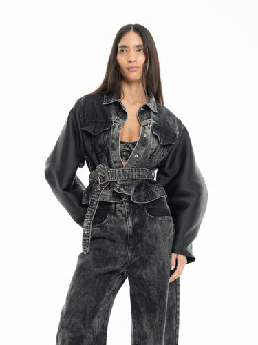 BLACK MIKADO PUFF SLEEVE DENIM TRUCKER JACKET marques almeida