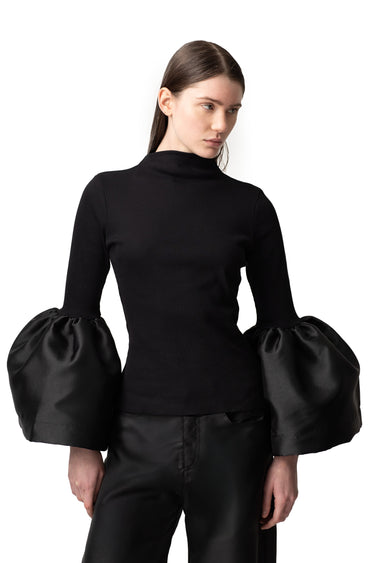 BLACK TURTLENECK PUFF SLEEVE TOP marques almeida