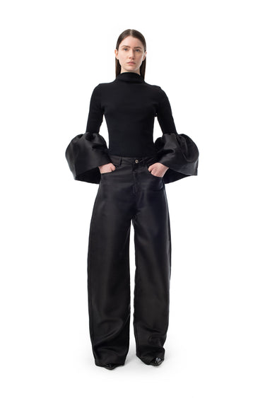 BLACK TURTLENECK PUFF SLEEVE TOP marques almeida
