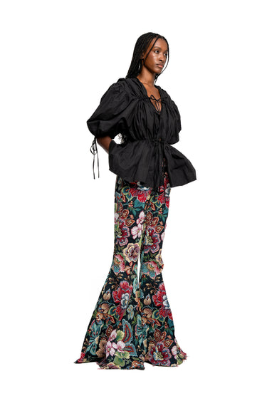 BLACK WRINKLED COTTON LACES RUCHED BLOUSE marques almeida