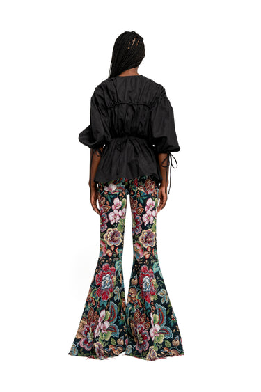 BLACK WRINKLED COTTON LACES RUCHED BLOUSE marques almeida