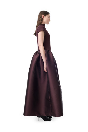 BURGUNDY CAP SLEEVE DRESS WITH LONG PUFF SKIRT marques almeida