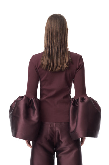 BURGUNDY TURTLENECK PUFF SLEEVE TOP marques almeida