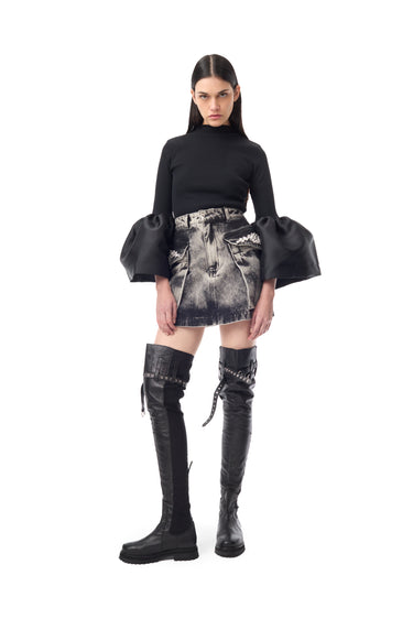 DENIM GREY ACID WASH EMBELISHED MINI SKIRT marques almeida