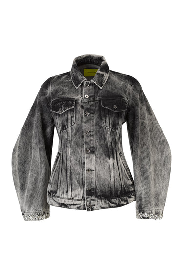DENIM GREY ACID WASH EMBELLISHED FITTED JACKET marques almeida