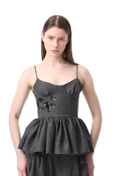 GREY WOOL CORSET TOP WITH SEQUIN EMBROIDERY marques almeida 