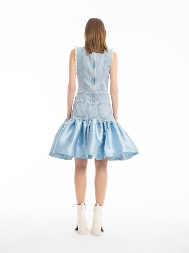 LIGHT BLUE DENIM FITTED DRESS WITH MIKADO PUFF HEM marques almeida