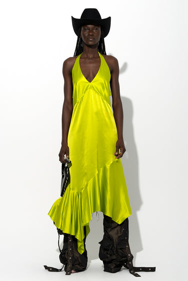 LIME SILK HALTERNECK BACK TIE DRESS marques almeida