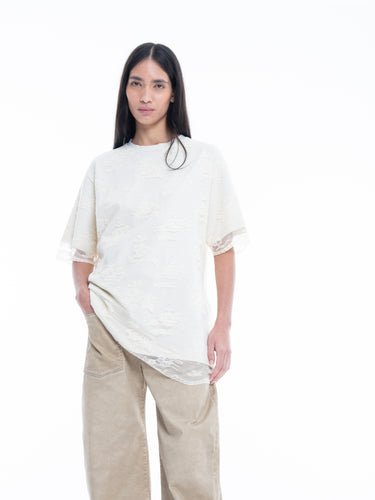 OFF-WHITE RELAXED FIT TSHIRT WITH LACE OVERLAYER marques almeida