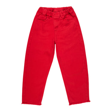 RED PULL ON BAGGY TROUSERS WITH FRAYED EDGES MAKIDS
