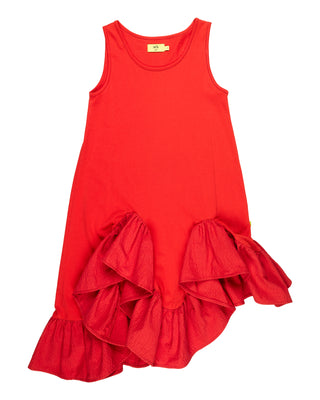 RED SLEEVELESS FLOUNCE DRESS ma kids