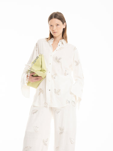 WHITE LOOSE LINEN SHIRT WITH EMBROIDERED SEQUINS MARQUES ALMEIDA