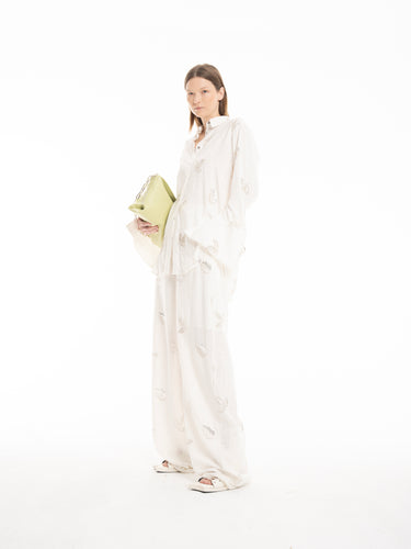 WHITE LOOSE LINEN SHIRT WITH EMBROIDERED SEQUINS MARQUES ALMEIDA