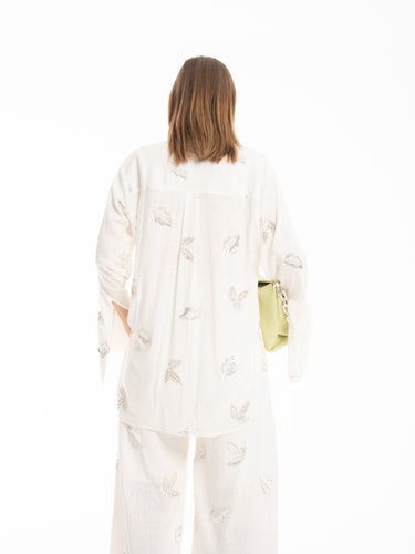 WHITE LOOSE LINEN SHIRT WITH EMBROIDERED SEQUINS MARQUES ALMEIDA